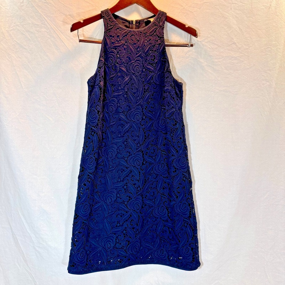 Juicy Couture Navy Lace Classic Cotton Sheath Dress Size 2 Sleeveless Cocktail
